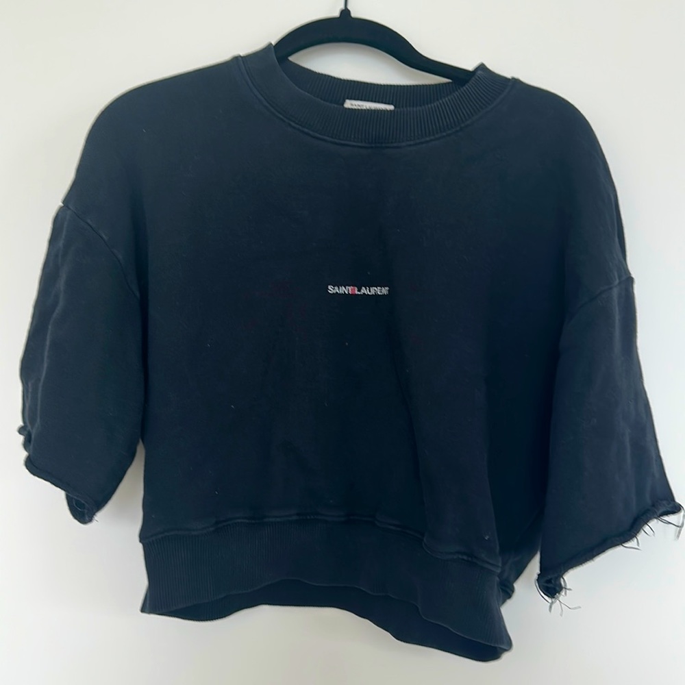 Saint Laurent half sleeve crop top crew neck sweatshirt!